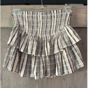 Vestique Tiered Ruffle Mini Skirt Skort Smocked Waist Striped Women's Size Small